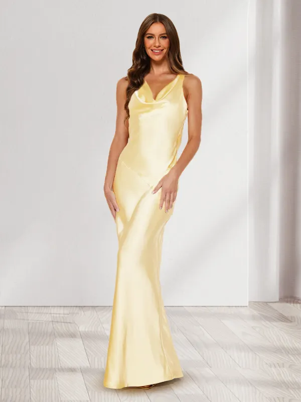 Sheath/Column Cowl Neck Backless Long Bridesmaid Dresses with Tie Straps sold by Lavetir