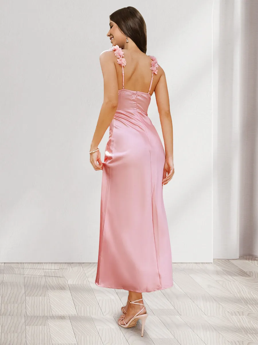 Sheath/Column Straps V-Neck Long Bridesmaid Dresses with Flowers sold by Lavetir product image thumbnail 2