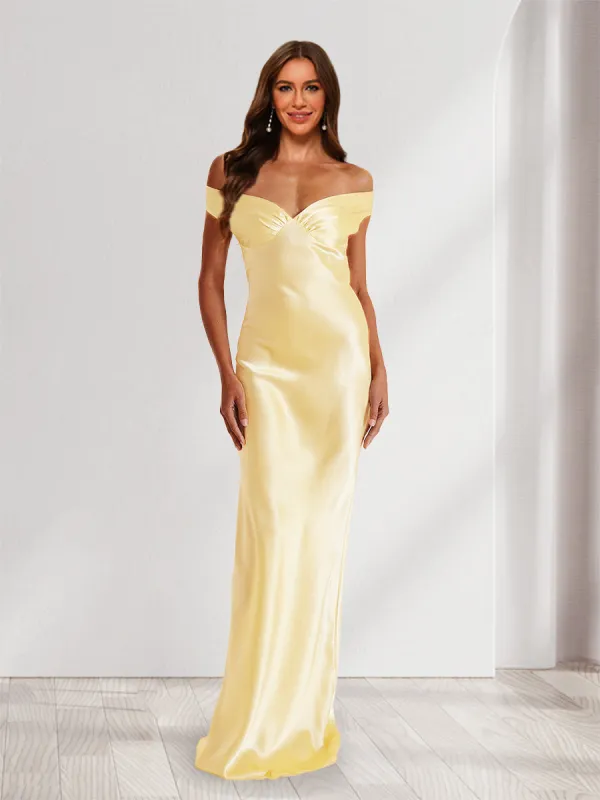 Sheath/Column Off-the-Shoulder Backless Floor-Length Long Bridesmaid Dresses sold by Lavetir