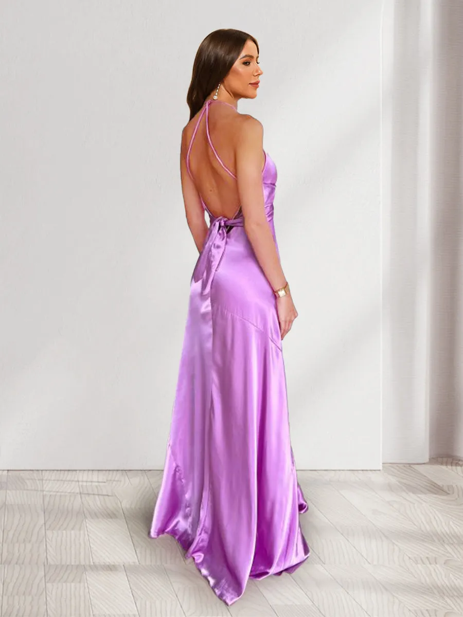 Sheath/Column Straps V-Neck Floor-Length Long Bridesmaid Dresses with Split Side sold by Lavetir product image thumbnail 2