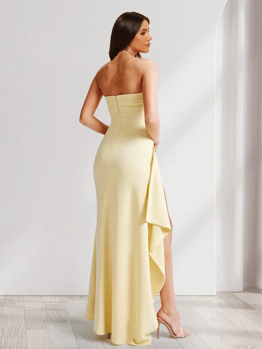 Sheath/Column Strapless Long Prom Dresses for Formal Evening Party with Split Side sold by Lavetir product image thumbnail 2