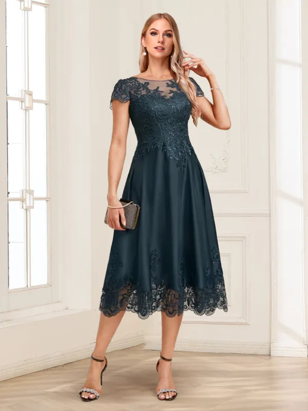 A-Line/Princess Illusion Scoop Short Sleeves Appliques Mother of the Bride Dresses sold by Lavetir