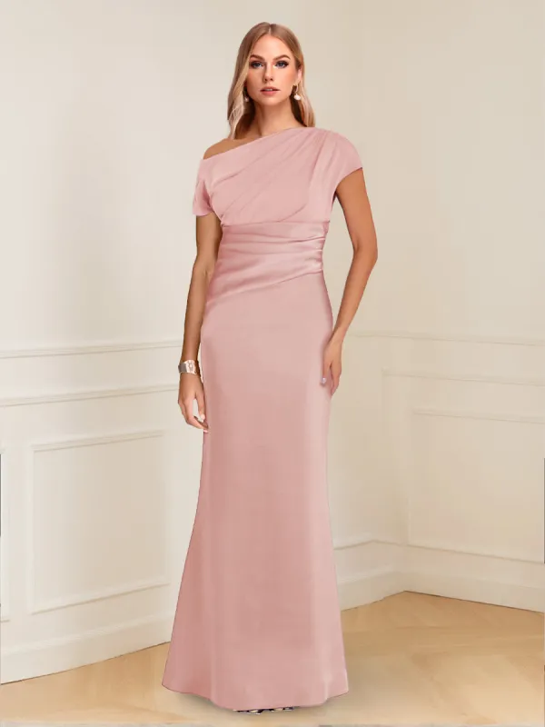 Sheath/Column Asymmetrical One-Shoulder Short Sleeves Mother of the Bride Dresses with Ruched sold by Lavetir