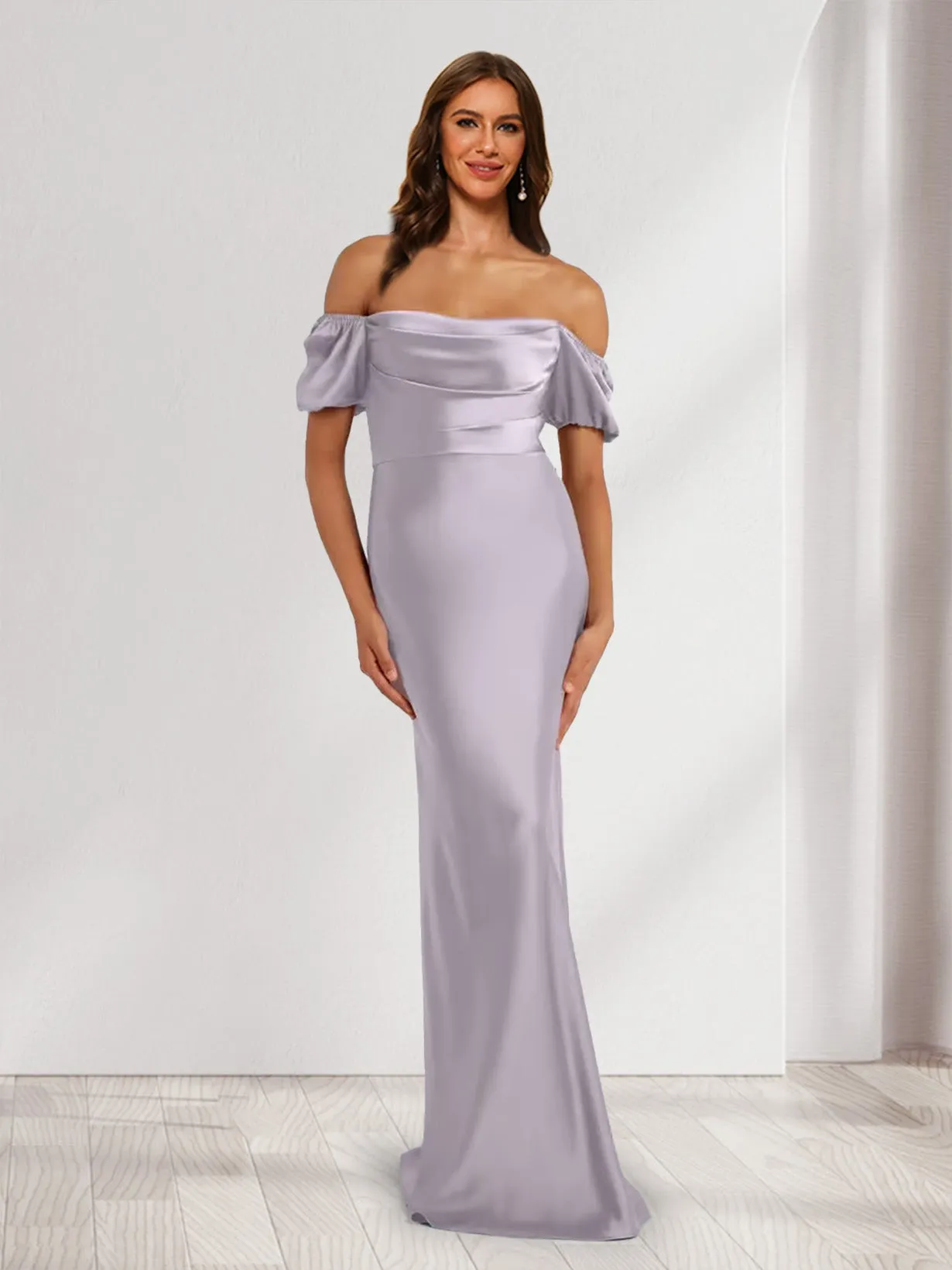 Sheath/Column Strapless Puff Sleeves Pleated Maxi Dresses Long Bridesmaid Dresses sold by Lavetir