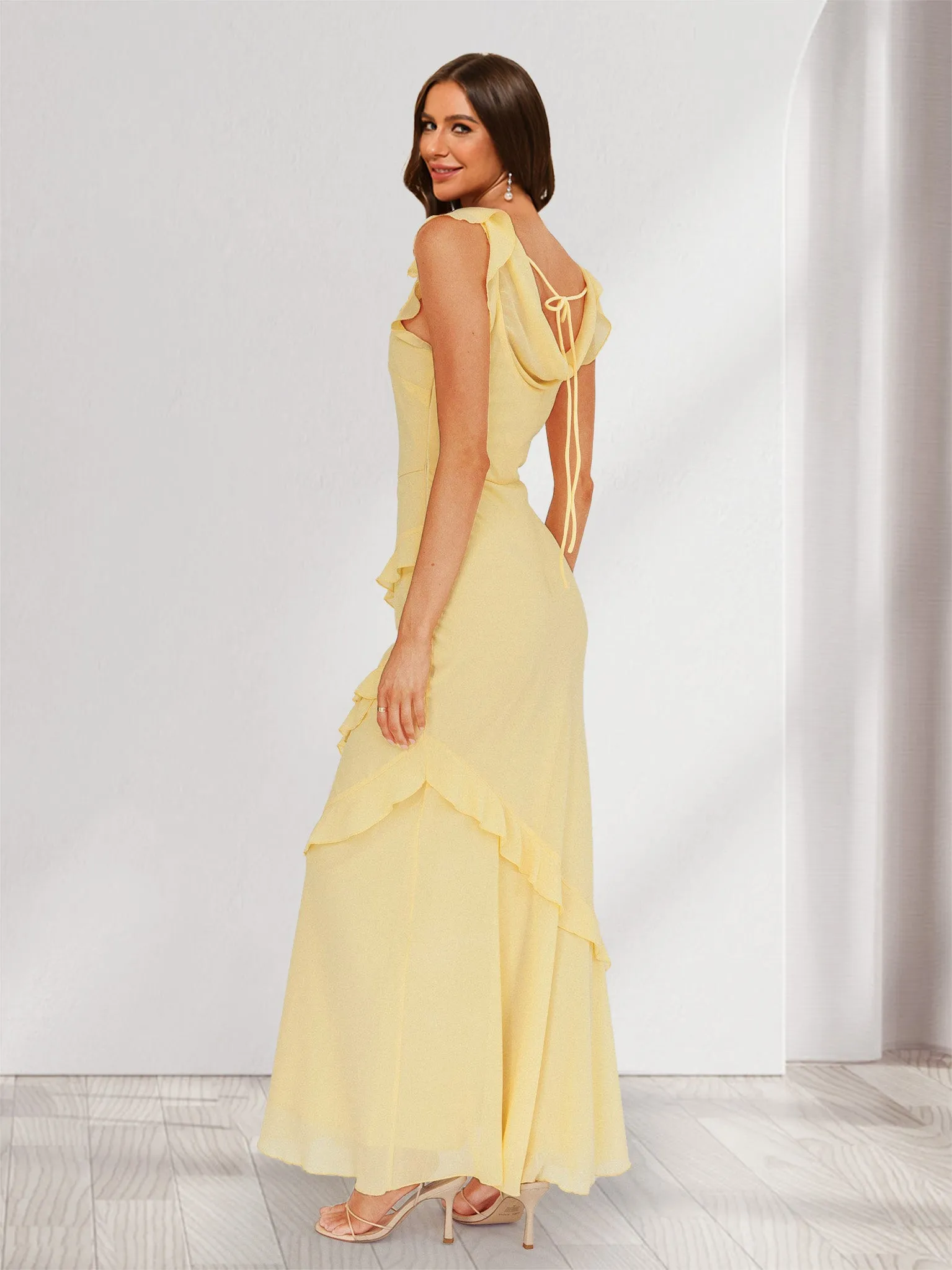 Sheath/Column Cowl Neck Sleeveless Ruffle Maxi Dresses Long Bridesmaid Dresses sold by Lavetir product image thumbnail 2