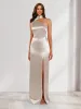 Sheath/Column Halter Maxi Dresses Long Bridesmaid Dresses with Neck Scarf sold by Lavetir