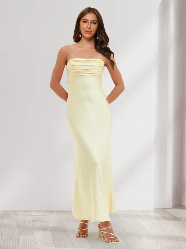 Sheath/Column Strapless Lace Back Sleeveless Maxi Dresses Long Bridesmaid Dresses sold by Lavetir