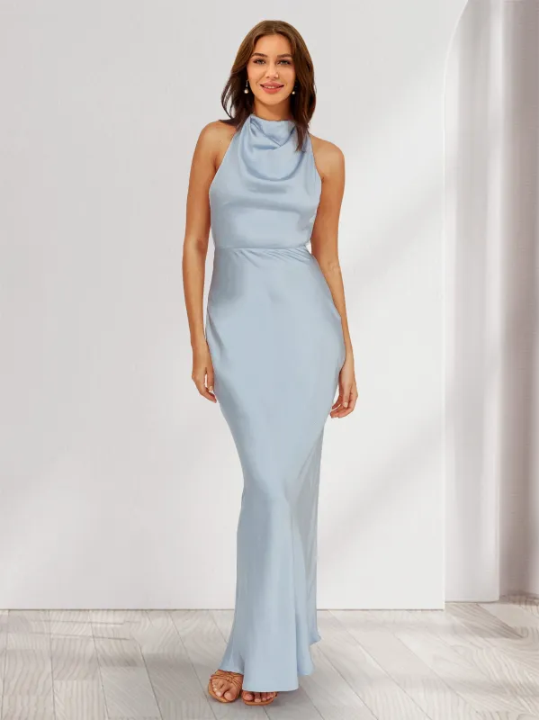 Sheath/Column Halter Sleeveless Maxi Dresses Long Bridesmaid Dresses with Pearls sold by Lavetir