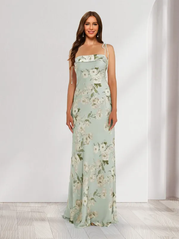Sheath/Column Tie Straps Sleeveless Printed Floral Bridesmaid Dresses with Split Side sold by Lavetir