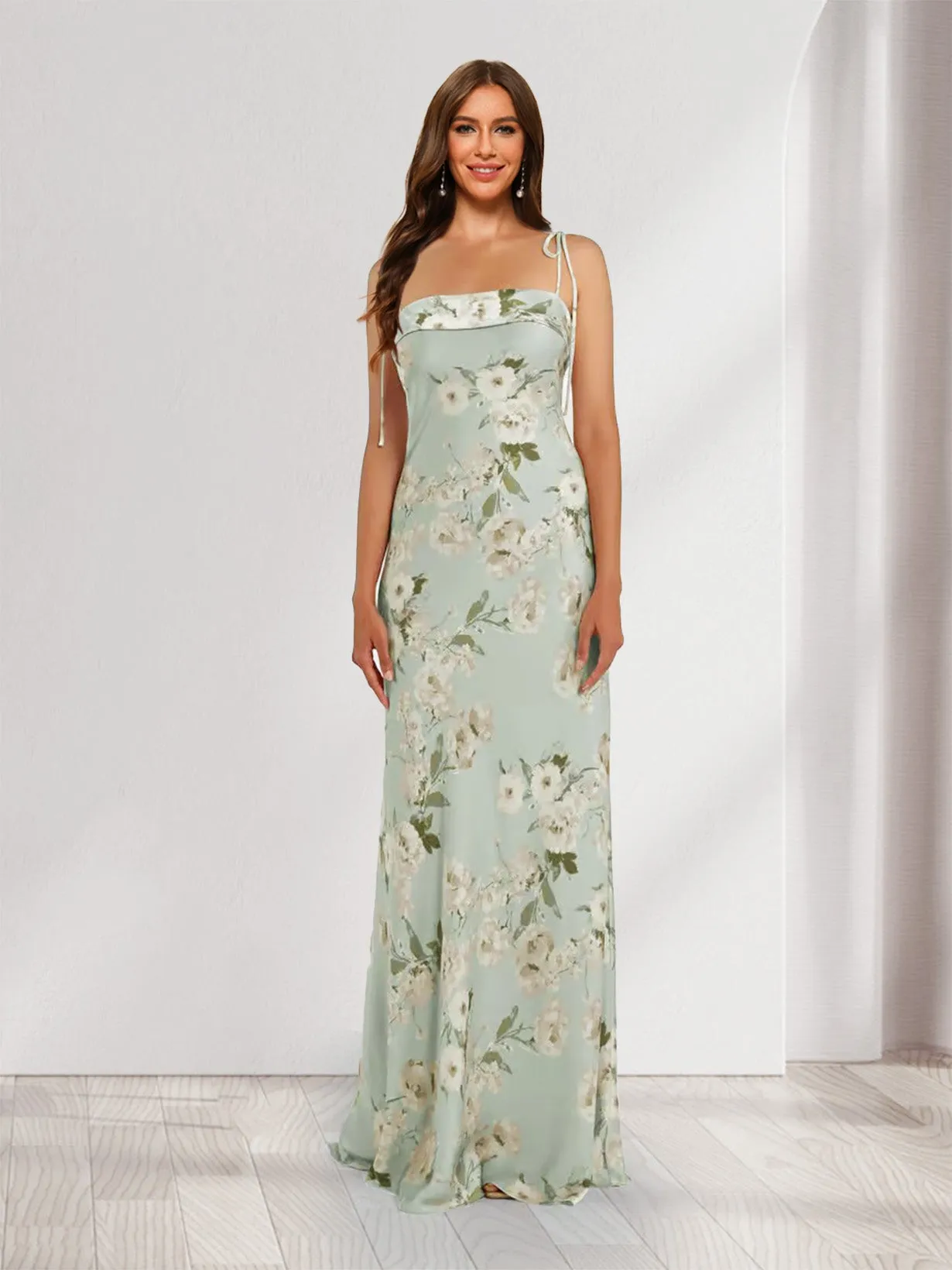 Sheath/Column Tie Straps Sleeveless Printed Floral Bridesmaid Dresses with Split Side sold by Lavetir