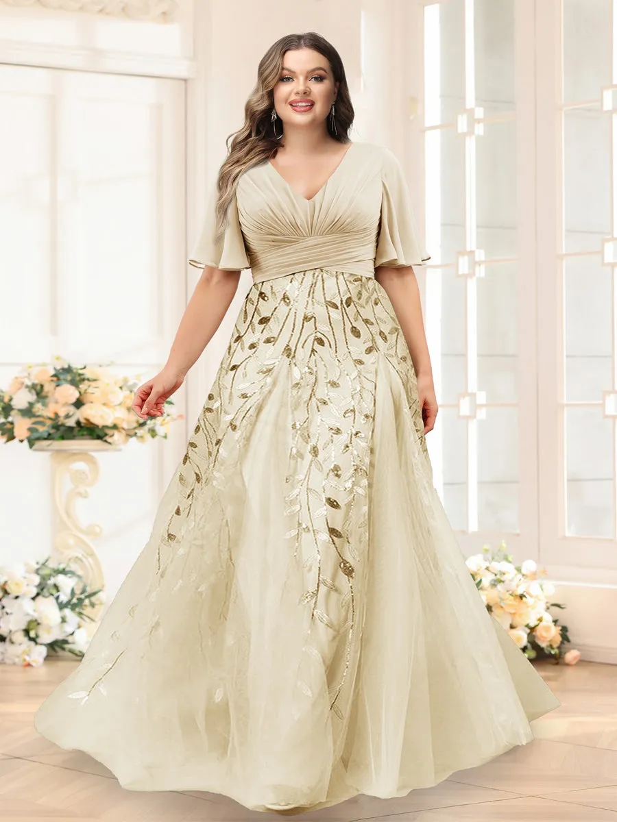 A-Line V-Neck Half Sleeves Split Side Chiffon Plus Size Bridesmaid Dresses With Appliques sold by Lavetir product image thumbnail 5