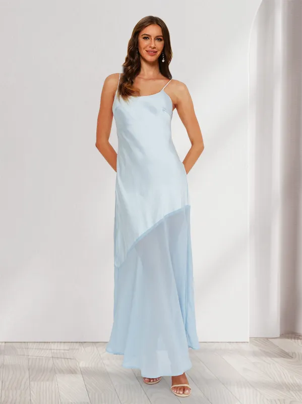 Sheath/Column Spaghetti Straps Fitted Maxi Dresses Long Bridesmaid Dresses with Chiffon Hem sold by Lavetir