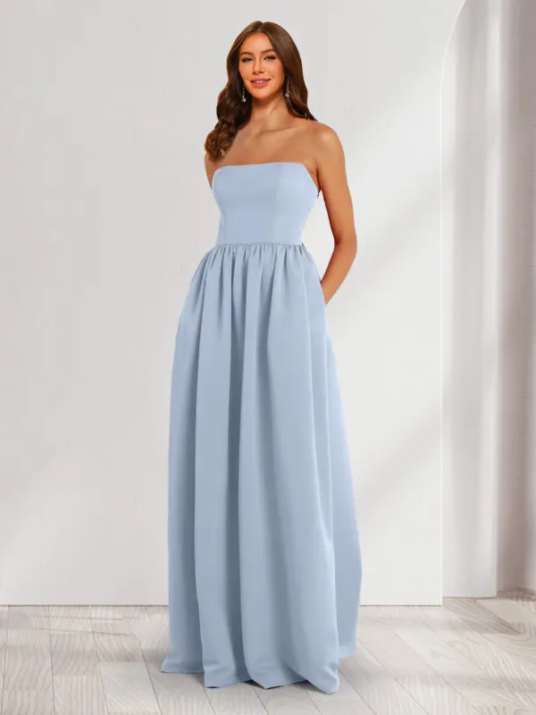 A-Line/Princess Strtapless Maxi Dresses Long Bridesmaid Dresses with Pockets sold by Lavetir