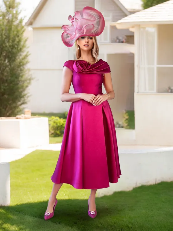 A-Line/Princess Scoop Neck Cap Sleeves Midi Dress Mother of the Bride Dresses with Floral sold by Lavetir