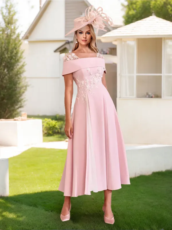 A-Line/Princess Square Neck Short Sleeves Pleated Mother of the Bride Dresses with Appliques sold by Lavetir