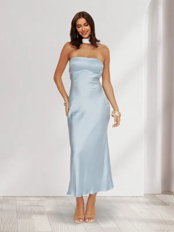 Sheath/Column Halter Sleeveless Maxi Dresses Long Bridesmaid Dresses sold by Lavetir