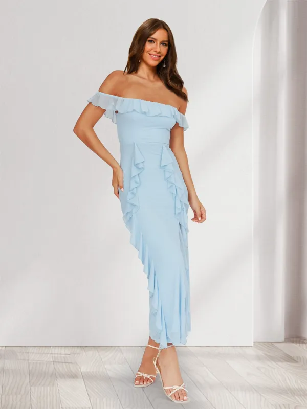 Sheath/Column Ruffle Off-the-Shoulder Maxi Dresses Long Bridesmaid Dresses sold by Lavetir