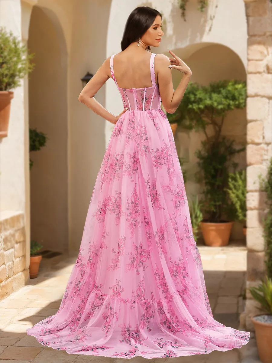 A-Line/Princess Straps Printed Floral Princess Dress Long Prom Dresses sold by Lavetir product image thumbnail 2