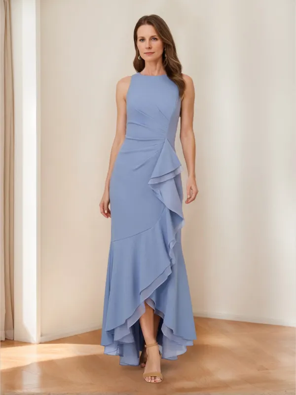 Trumpet/Mermaid Crew Neck High Low Ruched Mother of the Bride Dresses with Ruffles sold by Lavetir