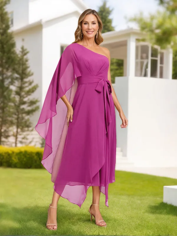 A-Line/Princess One-Shoulder Asymmetrical Chiffon Mother of the Bride Dresses with Ruffles sold by Lavetir