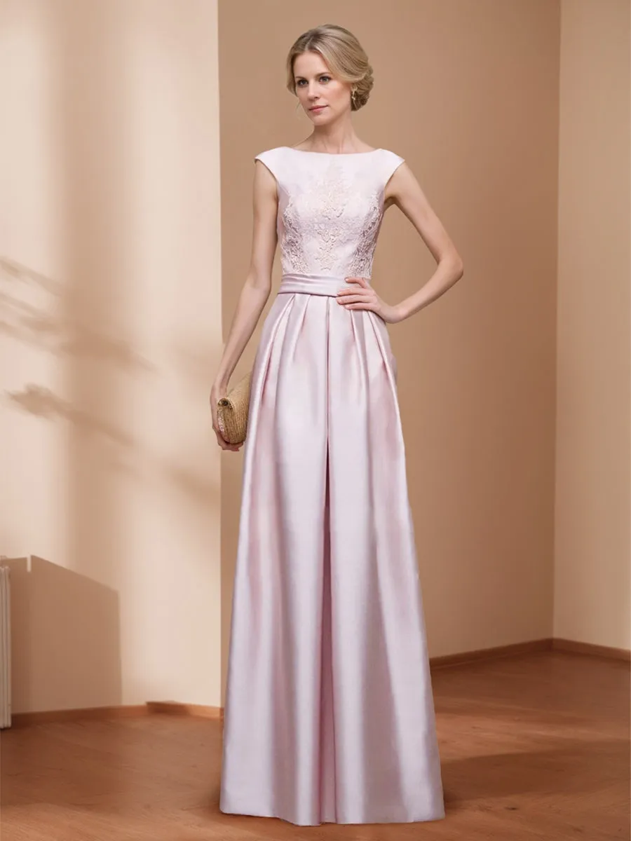 A-Line/Princess Boat Neck Sleeveless Long Mother of the Bride Dresses with Appliques sold by Lavetir