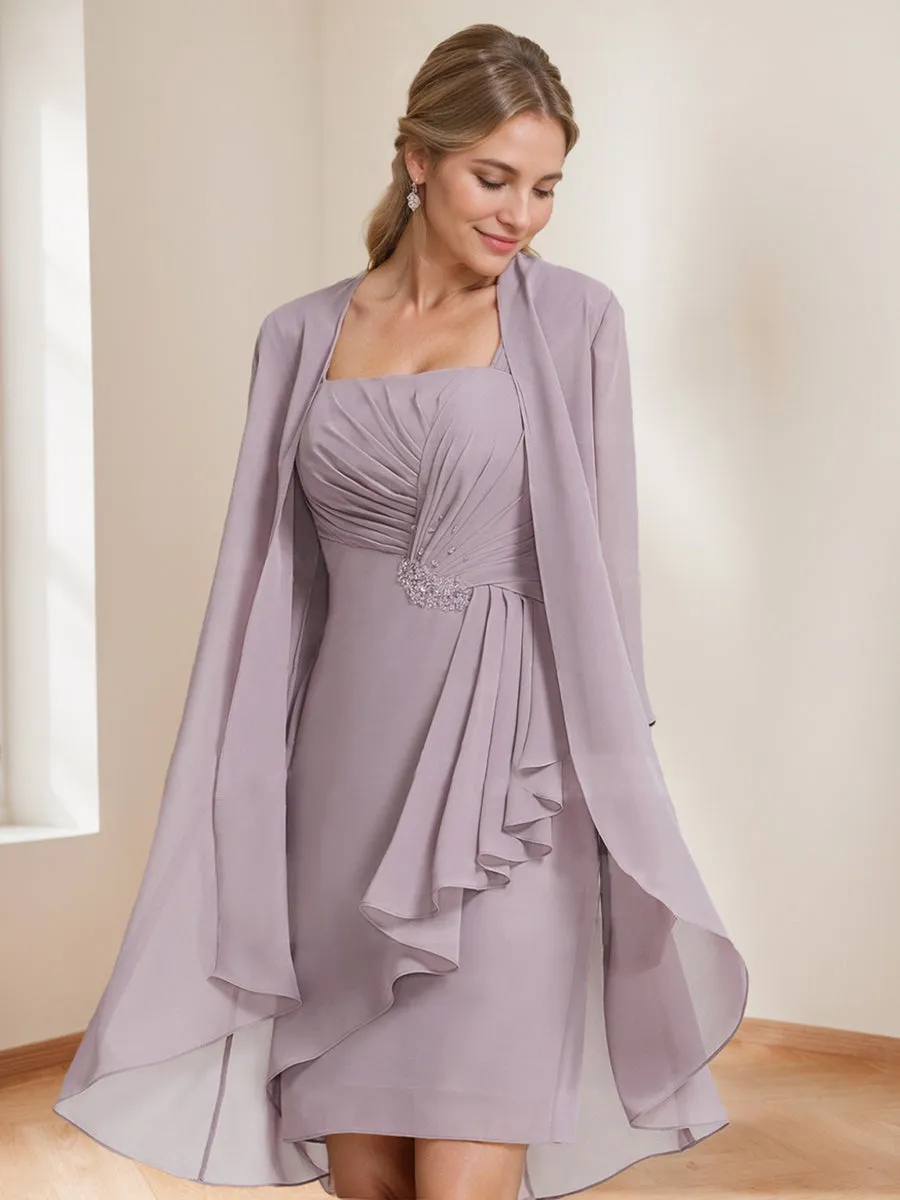 Sheath/Column Square Neck Ruched 2 Pieces Mother of the Bride Dresses with Jacket sold by Lavetir