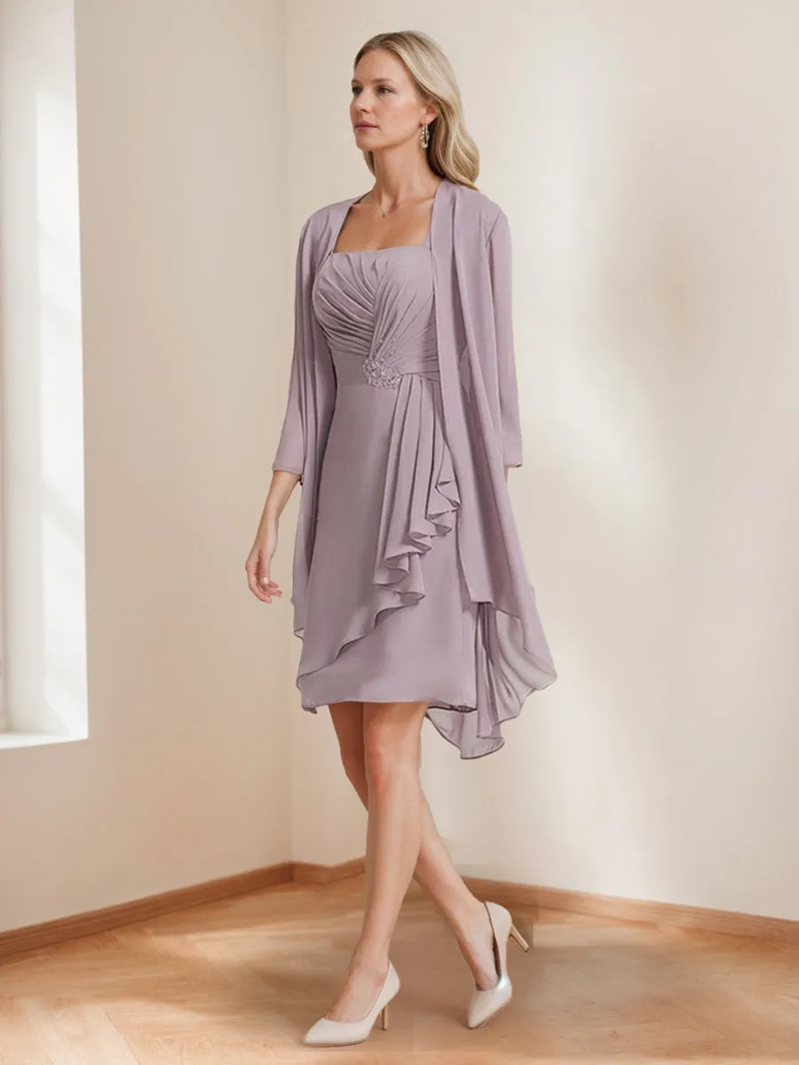 Sheath/Column Square Neck Ruched 2 Pieces Mother of the Bride Dresses with Jacket sold by Lavetir product image thumbnail 3