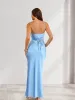 Sheath/Column Spaghetti Straps Ruched Bridesmaid Dresses with Knot & Lace-Up sold by Lavetir