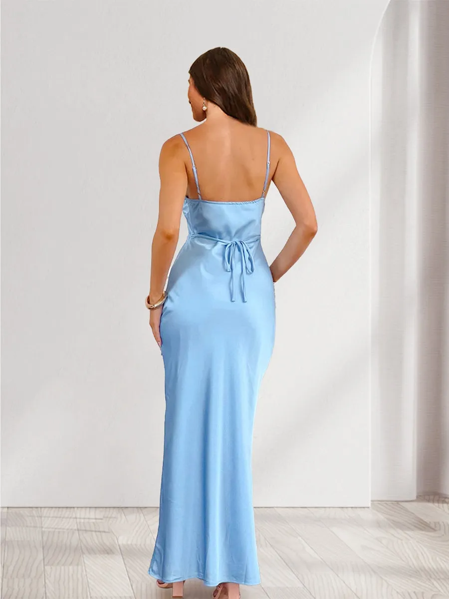 Sheath/Column Spaghetti Straps Ruched Bridesmaid Dresses with Knot & Lace-Up sold by Lavetir product image thumbnail 2