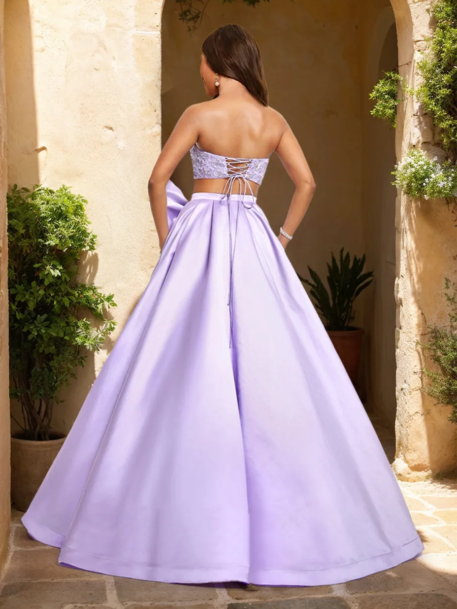 A-Line/Princess Sweetheart Beaded Two Piece Prom Dresses with Bow & Slit sold by Lavetir product image thumbnail 2