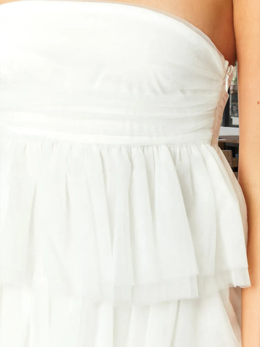 A-Line/Princess Strapless Layered Ruffle Tulle Mini Dresses Short Homecoming Dresses sold by Lavetir product image thumbnail 4