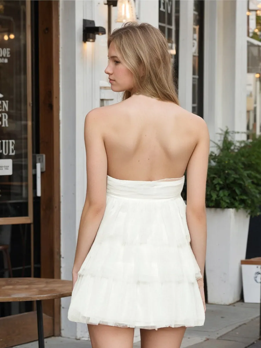 A-Line/Princess Strapless Layered Ruffle Tulle Mini Dresses Short Homecoming Dresses sold by Lavetir product image thumbnail 2