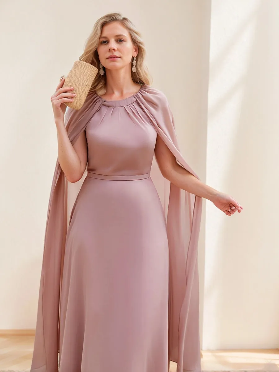 A-Line/Princess Jewel-Neck Ankle-Length Chiffon Mother of the Bride Dresses with Cape sold by Lavetir product image thumbnail 3