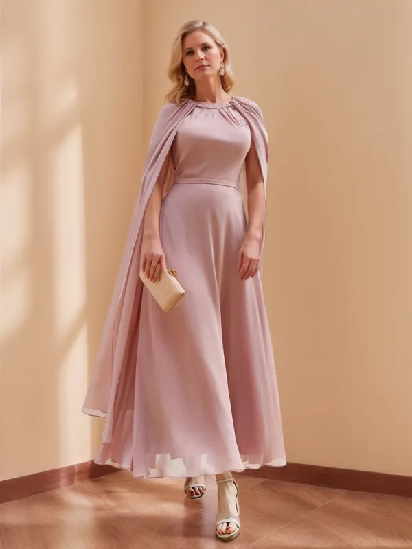 A-Line/Princess Jewel-Neck Ankle-Length Chiffon Mother of the Bride Dresses with Cape sold by Lavetir