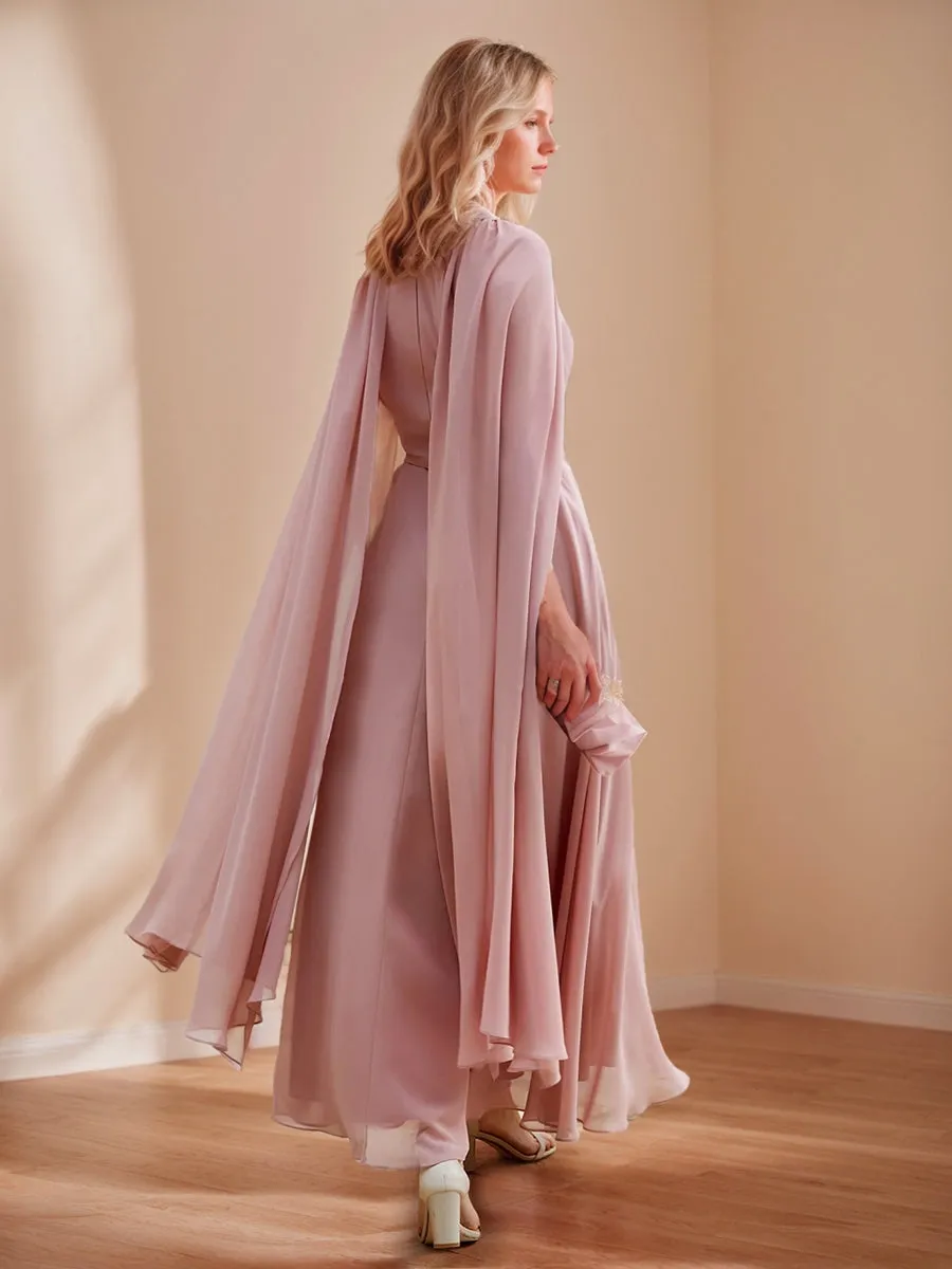 A-Line/Princess Jewel-Neck Ankle-Length Chiffon Mother of the Bride Dresses with Cape sold by Lavetir product image thumbnail 2
