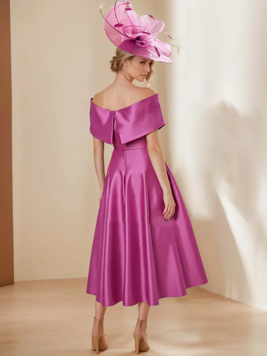 A-Line/Princess Off-the-Shoulder Short Sleeves Tea-Length Mother of the Bride Dresses sold by Lavetir product image thumbnail 2