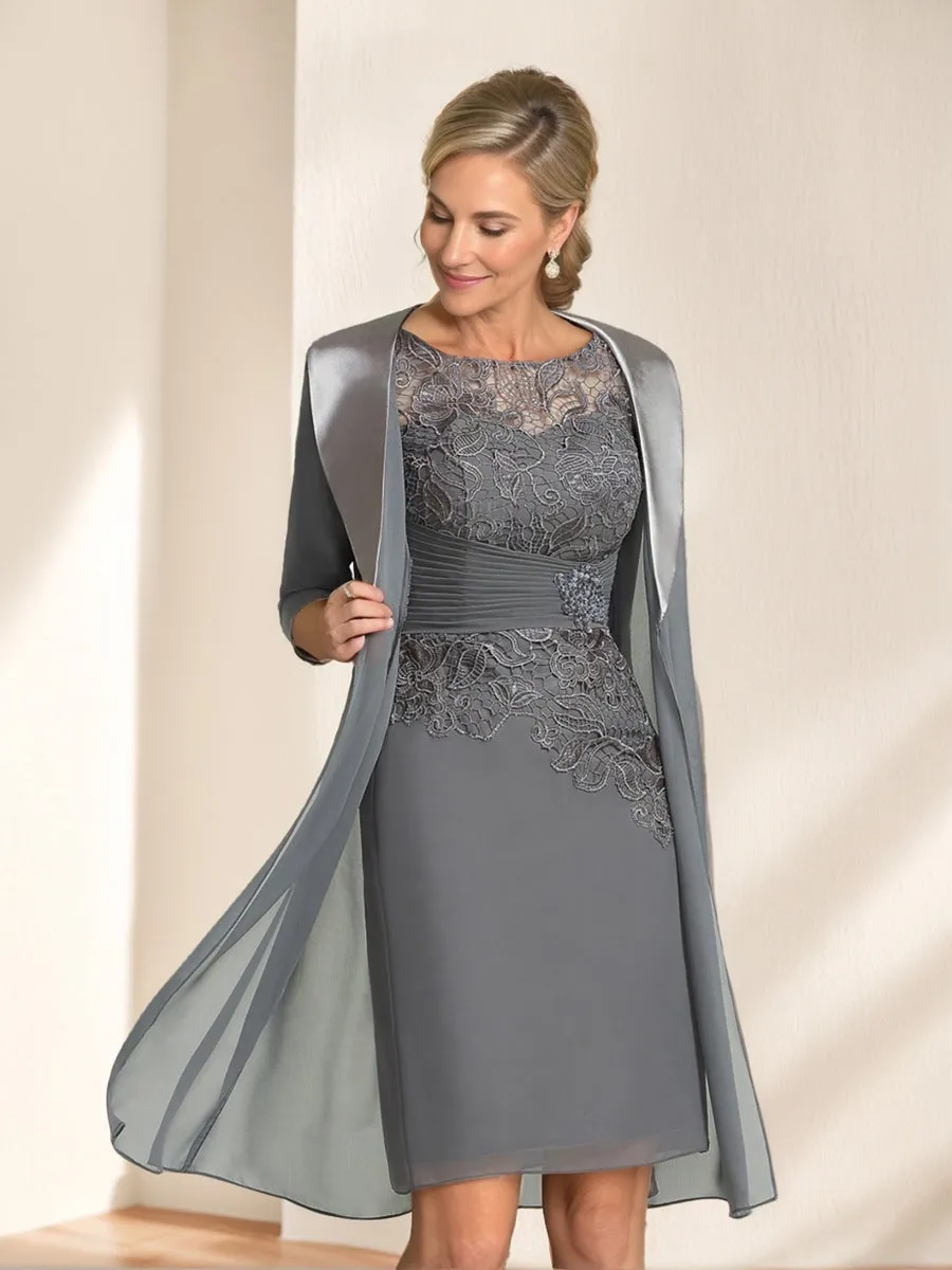 Sheath/Column Scoop Half Sleeves Lace Mother of the Bride Dresses with Jacket sold by Lavetir