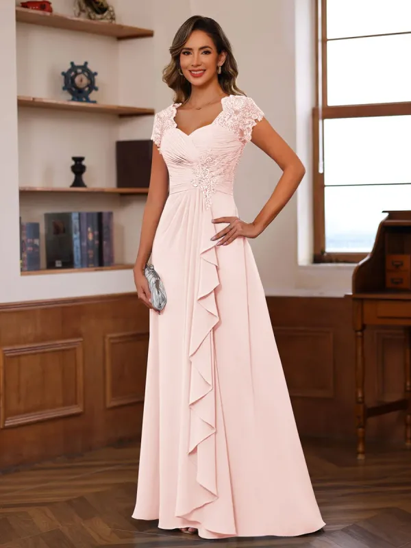 A-Line/Princess Sweetheart Short Sleeves Mother of the Bride Dresses with Appliques & Ruffles sold by Lavetir