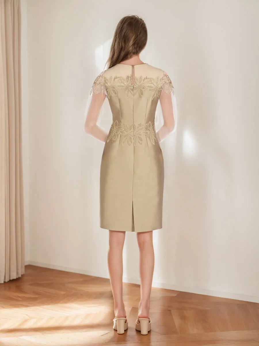 Sheath/Column Illusion Crew Neck Knee-Length Mother of the Bride Dresses with Appliques sold by Lavetir product image thumbnail 2