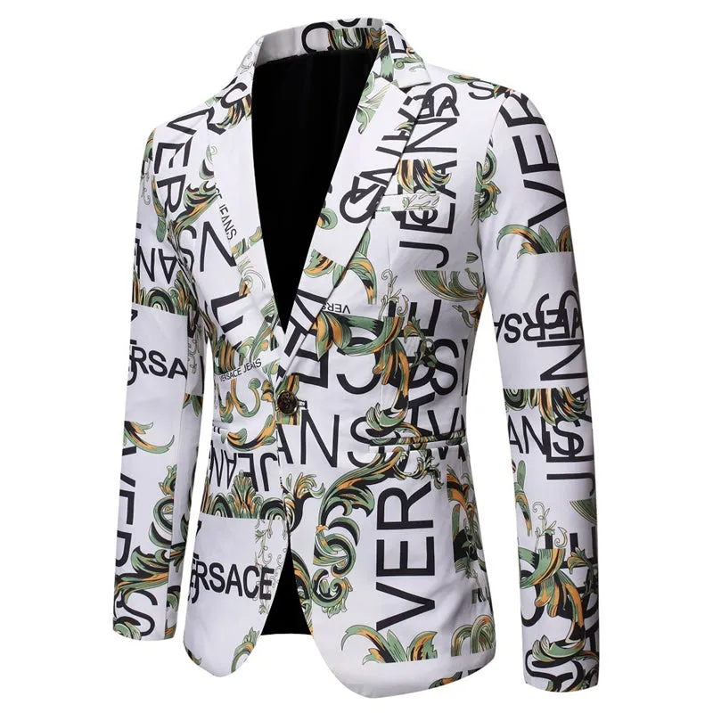 Men's Tailored Fit Notched Lapel Single Breasted One-button Printed Floral Jacket sold by Lavetir