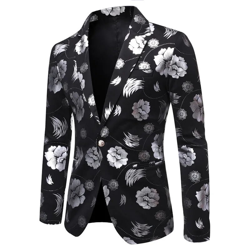 Tailored Fit Notched Single Breasted One-button Printed Chic Men's Party Jacket sold by Lavetir
