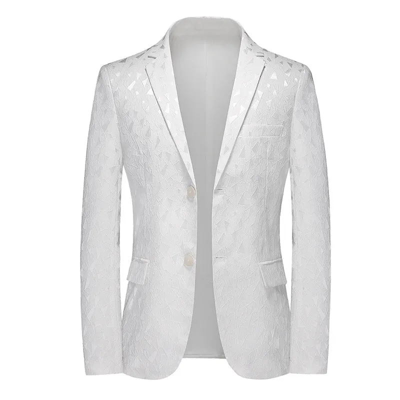 Tailored Fit Notched Lapel Single Breasted Two-button Geometric Men's Fashionable Jacket sold by Lavetir