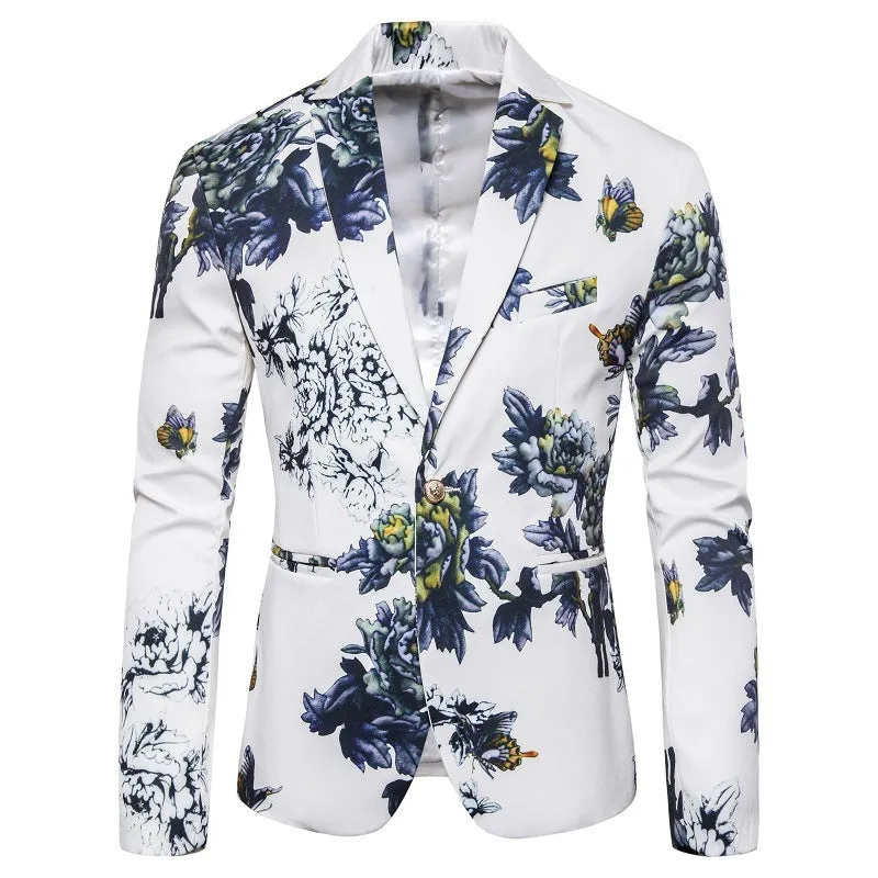 Tailored Fit Notched Single Breasted One-Button Printed Men's Party Jacket sold by Lavetir