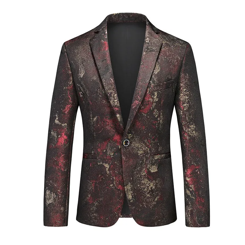 Tailored Fit Notched Lapel Single Breasted One-button Floral Men's Casual Jacket sold by Lavetir