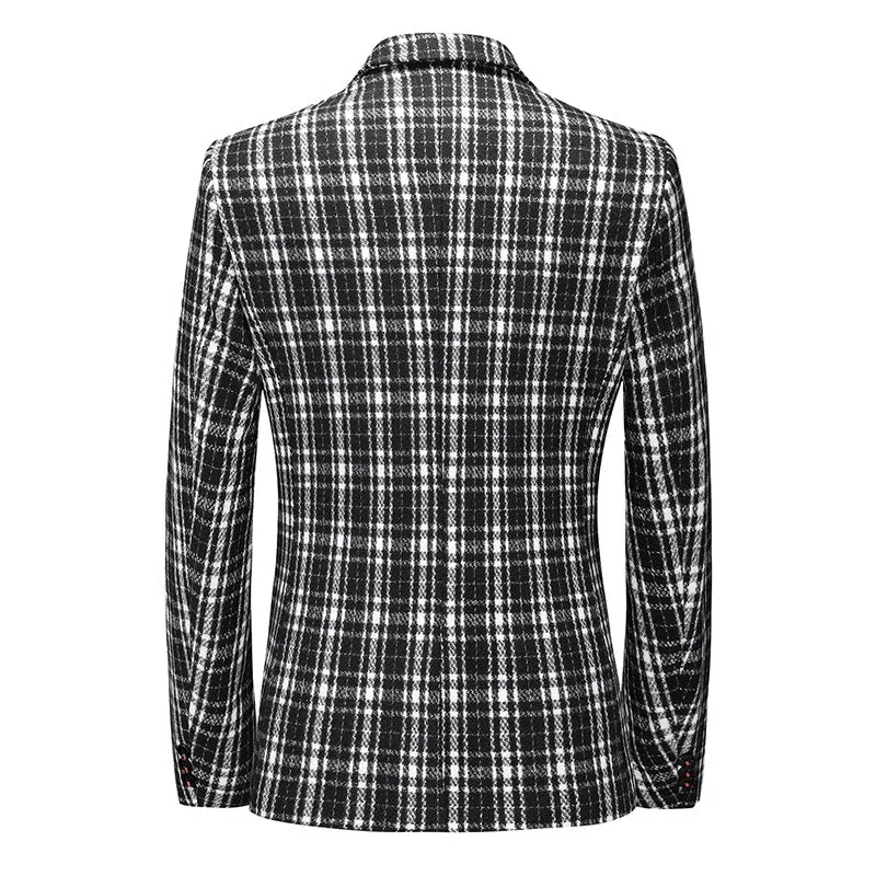 Tailored Fit Notched Lapel Single Breasted One-button Checked Men's Classical Jacket sold by Lavetir product image thumbnail 4