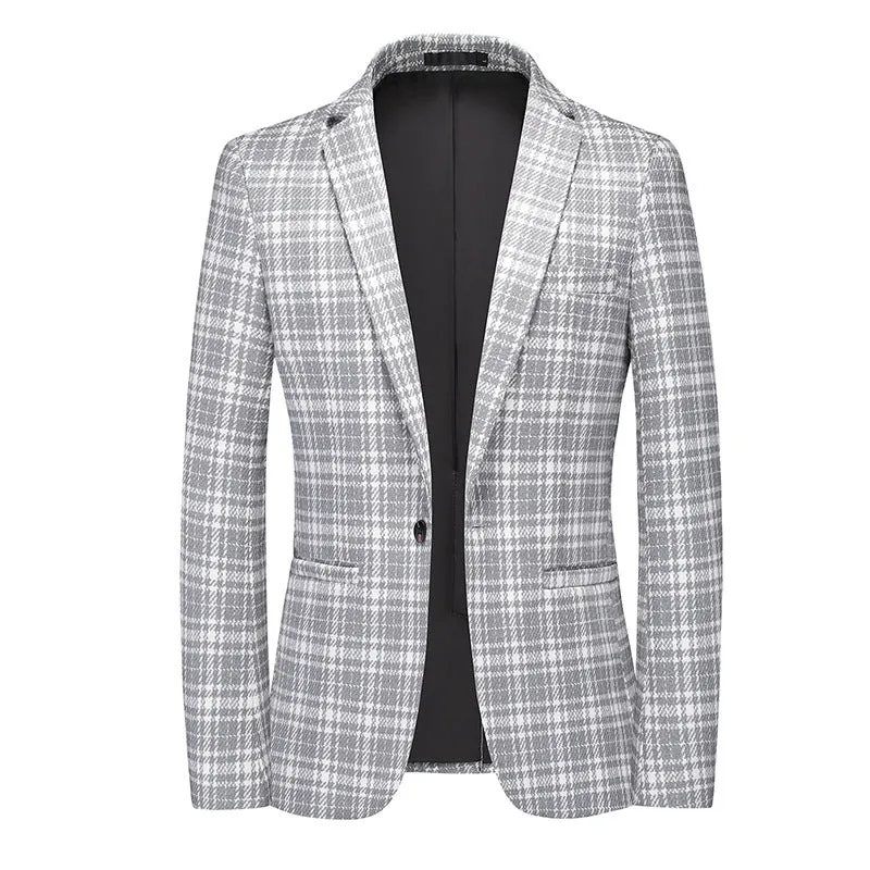 Tailored Fit Notched Lapel Single Breasted One-button Checked Men's Classical Jacket sold by Lavetir