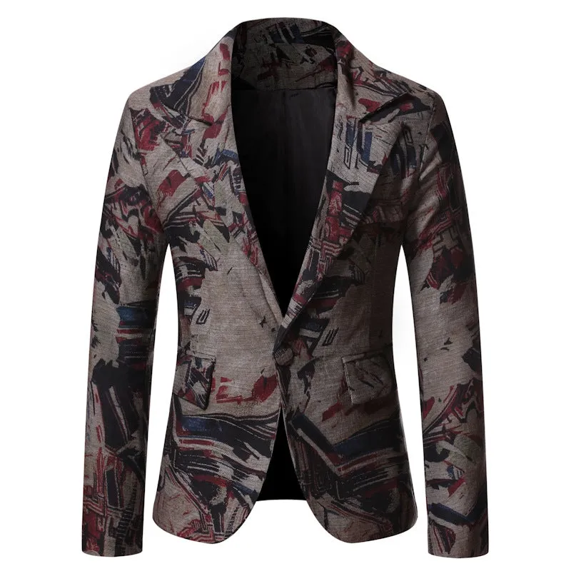 Tailored Fit Notched Lapel Single Breasted One-button Stylish Printed Men's Jacket sold by Lavetir