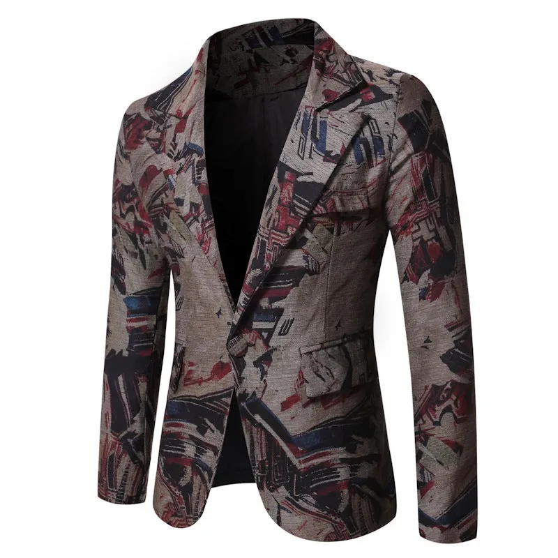 Tailored Fit Notched Lapel Single Breasted One-button Stylish Printed Men's Jacket sold by Lavetir product image thumbnail 3