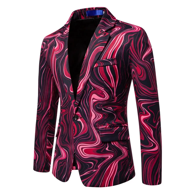 Tailored Fit Notch Single Breasted One-button Printed Wave Men's Jacket sold by Lavetir product image thumbnail 3