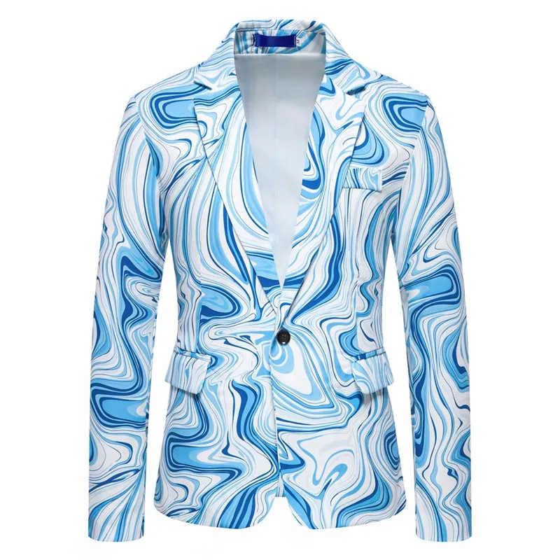 Tailored Fit Notch Single Breasted One-button Printed Wave Men's Jacket sold by Lavetir product image thumbnail 4